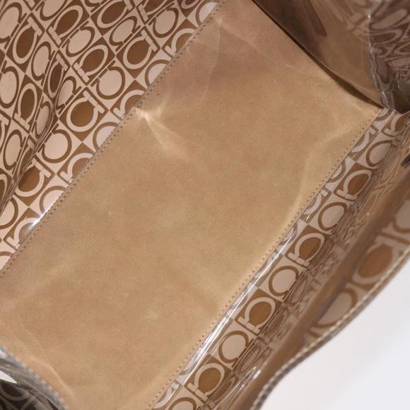 Salvatore Ferragamo Gancini Tote Bag Vinyl Brown Silver Auth BA2989